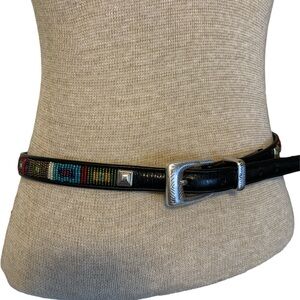 Brighton Black Leather Belt with Seed Beads. Like New.